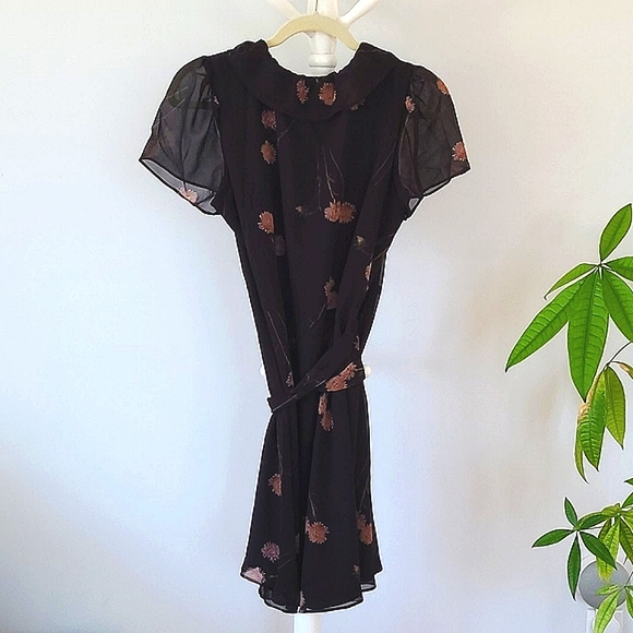 MADEWELL Black & Pink Floral Georgette Sheer Wrap Midi Dress - Picture 8 of 14